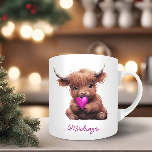 Adorable Baby Highland Kuh Herz Kaffeetasse (Von Creator hochgeladen)
