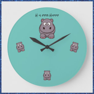 Adorable Baby Hippo Aquamarine Blue Wall Uhr