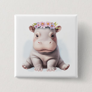 Adorable Baby Hippopotamus Button