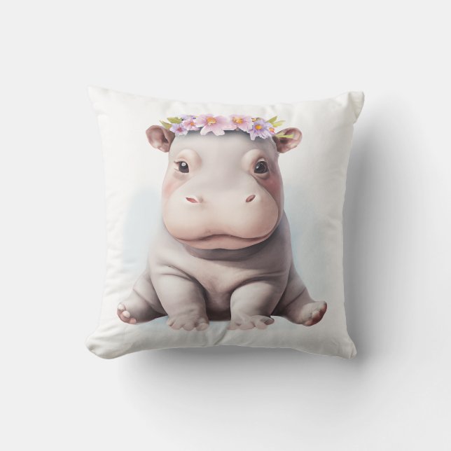 Adorable Baby Hippopotamus Kissen (Vorderseite)