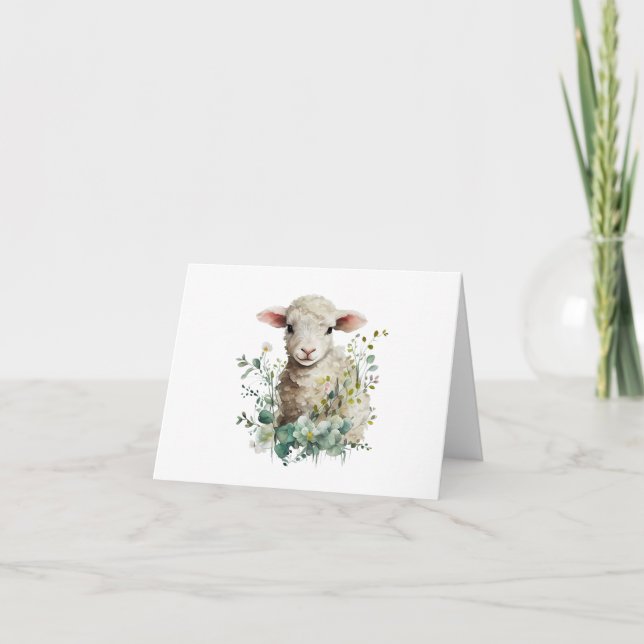 Adorable Baby Lamm mit Blume BLANK Karte (Vorderseite)