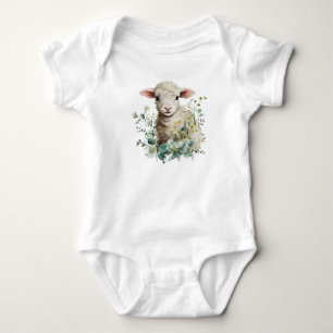 Adorable Baby Lamm mit Blume Strampler