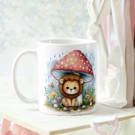 Adorable Baby Lion Cube unter einem Pilzschirm Kaffeetasse