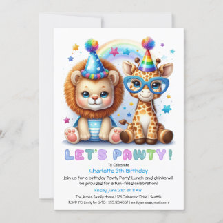 Adorable Baby Lion & Giraffe zum Geburtstag Einlad Einladung