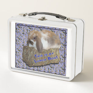 Adorable Baby Lop Bunny on Hay Bale Metall Brotdose