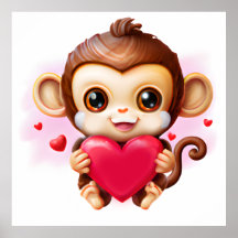 Adorable Baby Monkey hält ein rotes Herz