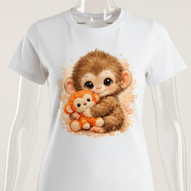 Adorable Baby Monkey Hugging Plush Toy  T-Shirt (Von Creator hochgeladen)