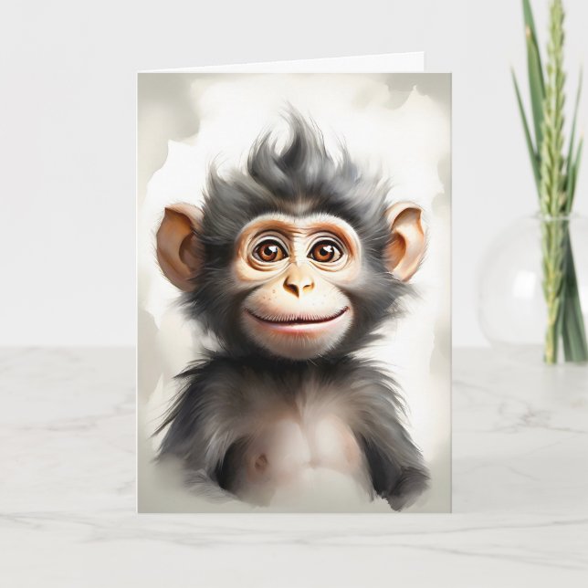 Adorable Baby Monkey Portrait Blank Gruß Karte (Vorderseite)