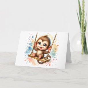 Adorable Baby Monkey Wasserfarbe Jede Anlässe Karte