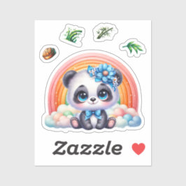 Adorable Baby Panda auf einem Regenbogen, Panda Au Aufkleber