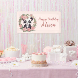 Adorable Baby Panda Bär mit Blume Banner