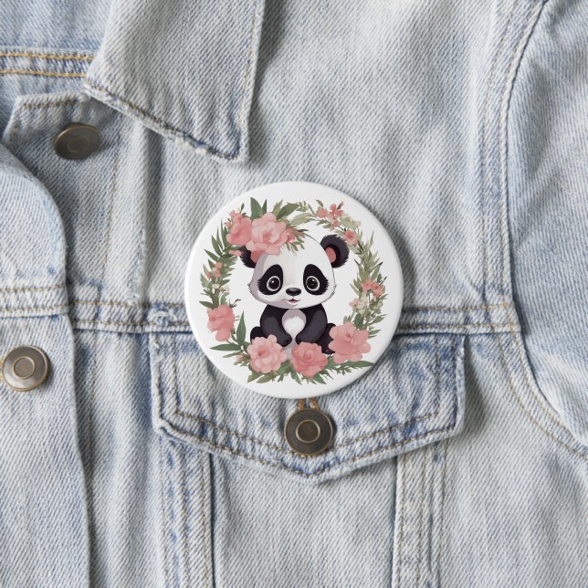 Adorable Baby Panda Bär mit Blume Button (Beispiel)