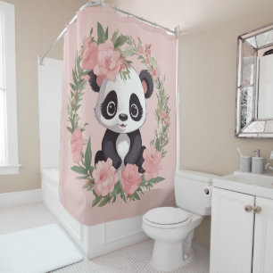 Adorable Baby Panda Bär mit Blume Duschvorhang