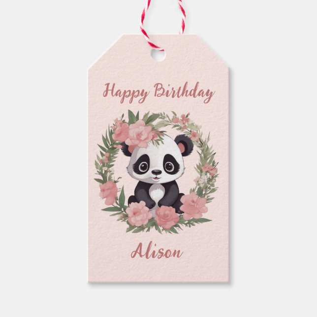 Adorable Baby Panda Bär mit Blume Geschenkanhänger (Vorderseite)