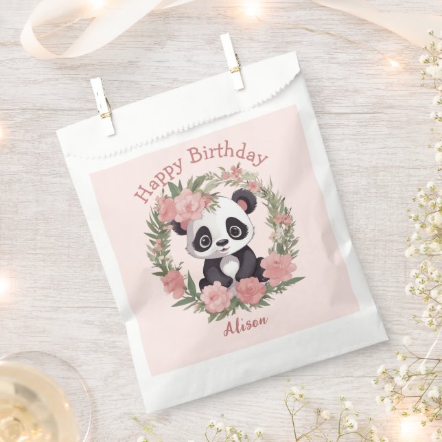 Adorable Baby Panda Bär mit Blume Geschenktütchen (Ausgeschnitten)