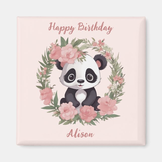 Adorable Baby Panda Bär mit Blume Magnet (Vorne)