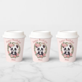 Adorable Baby Panda Bär mit Blume Pappbecher