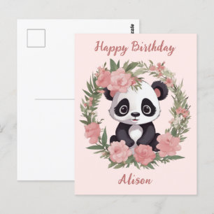 Adorable Baby Panda Bär mit Blume Postkarte