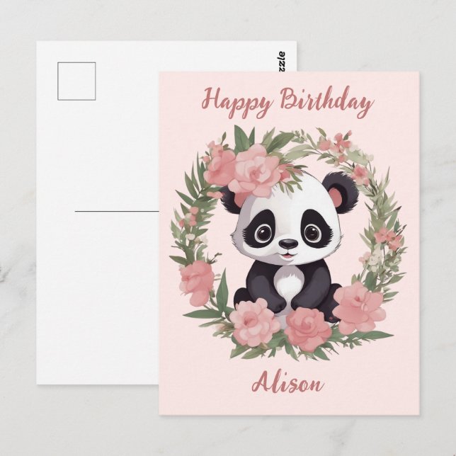 Adorable Baby Panda Bär mit Blume Postkarte (Vorne/Hinten)