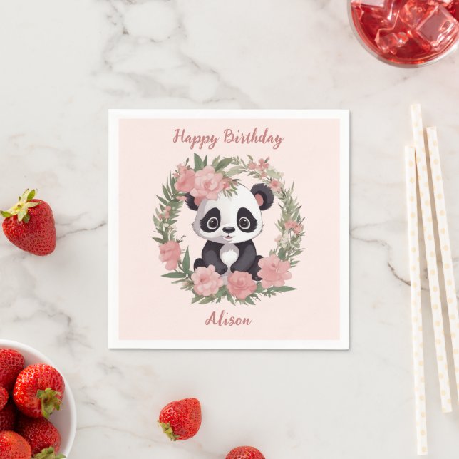 Adorable Baby Panda Bär mit Blume Serviette (Beispiel)