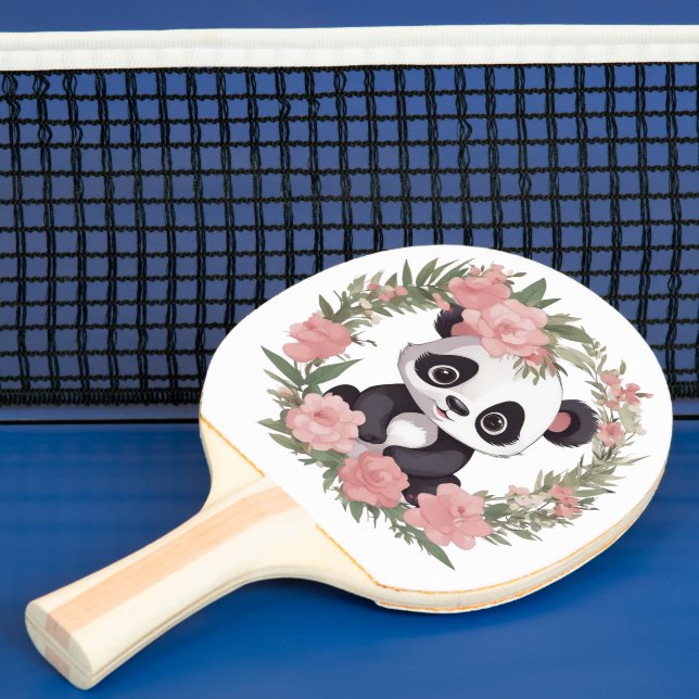 Adorable Baby Panda Bär mit Blume Tischtennis Schläger (InSitu)