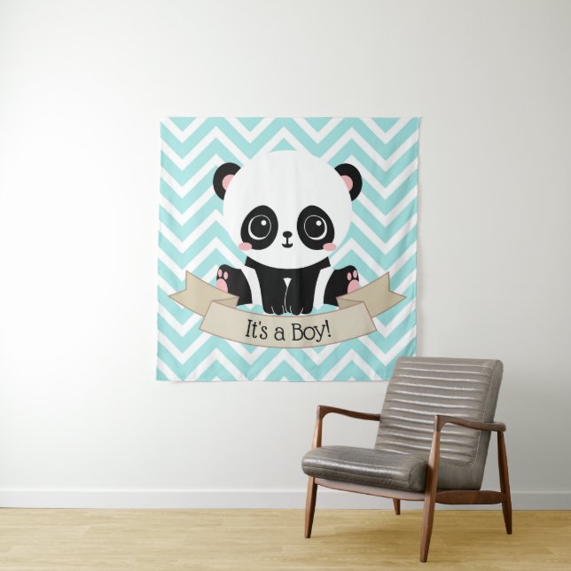 Adorable Baby Panda Blue Baby Dusche Wandteppich (Beispiel)