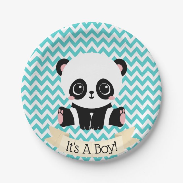 Adorable Baby Panda Blue Baby Duschpapier Teller (Vorderseite)