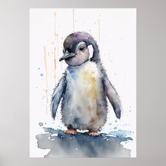 Adorable Baby Pinguin Watercolor Kinderzimmer Post Poster (Vorne)