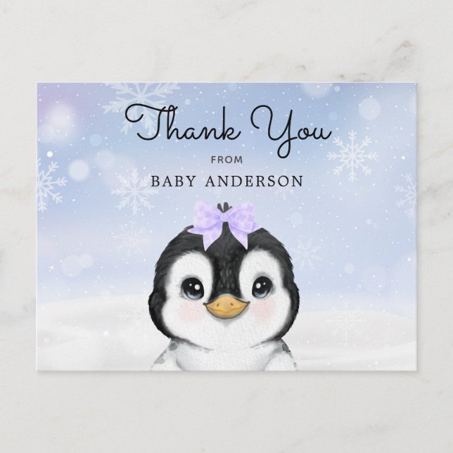Adorable Baby Pinguin Winter Danke Postcard Postkarte (Vorderseite)