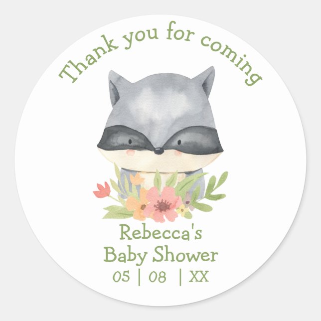 Adorable Baby Raccoon Baby Dusche Danke Classi Runder Aufkleber (Vorderseite)