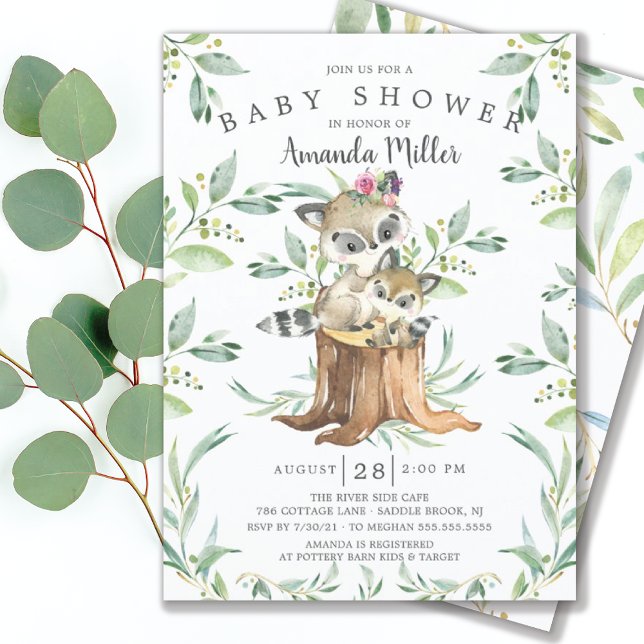Adorable Baby Raccoon und Mama Woodland Kinderdusc Einladung (Von Creator hochgeladen)