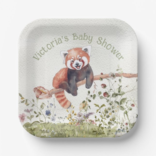Adorable Baby Red Panda Bear Baby Dusche Pappteller (Vorderseite)