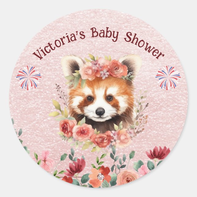 Adorable Baby Red Panda Bear Baby Dusche Runder Aufkleber (Vorderseite)
