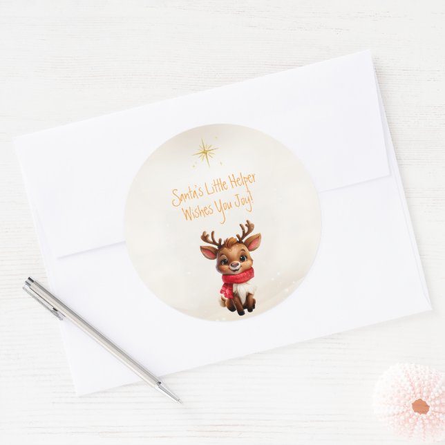Adorable Baby Rentier Weihnachtsnachricht Runder Aufkleber (Umschlag)
