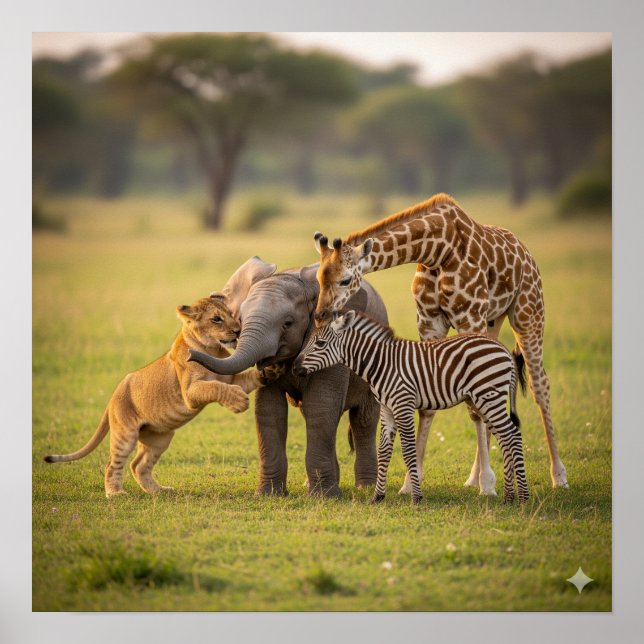 Adorable Baby Savanna Tiere Poster (Vorne)