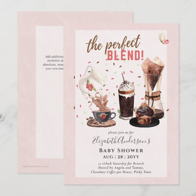 Adorable Baby shower de café Brunch Invitation (Devant / Derrière)