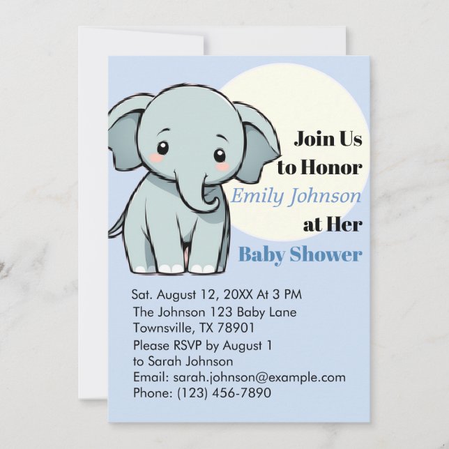 Adorable Baby shower d'éléphant Invitation dans Pa (Devant)