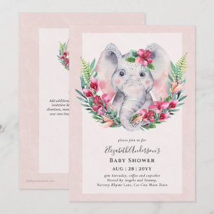 Adorable Baby shower floral éléphant Invitation