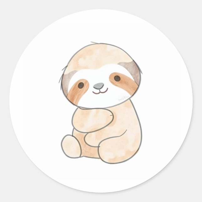 Adorable Baby Sloth Sticker Aquarellbild (Vorderseite)
