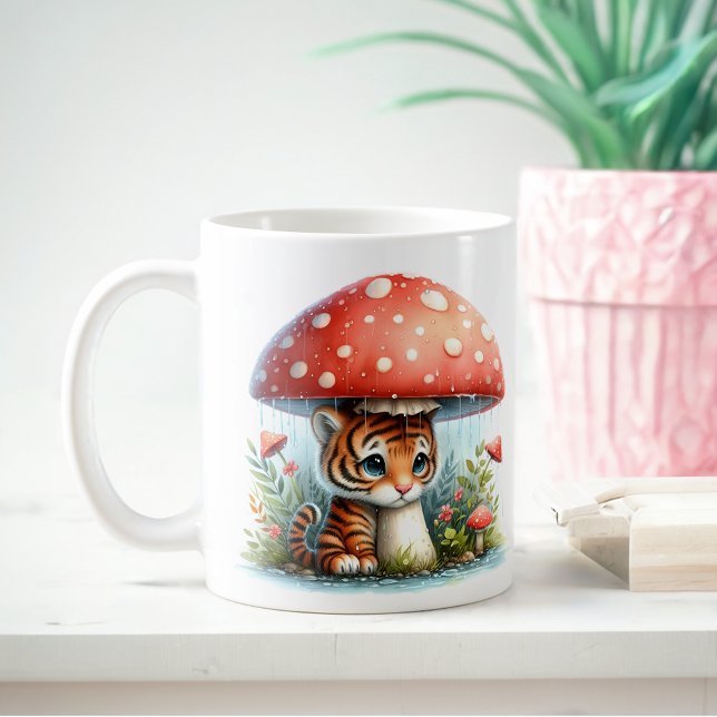 Adorable Baby Tiger Cube unter Pilzschirm Kaffeetasse (Von Creator hochgeladen)