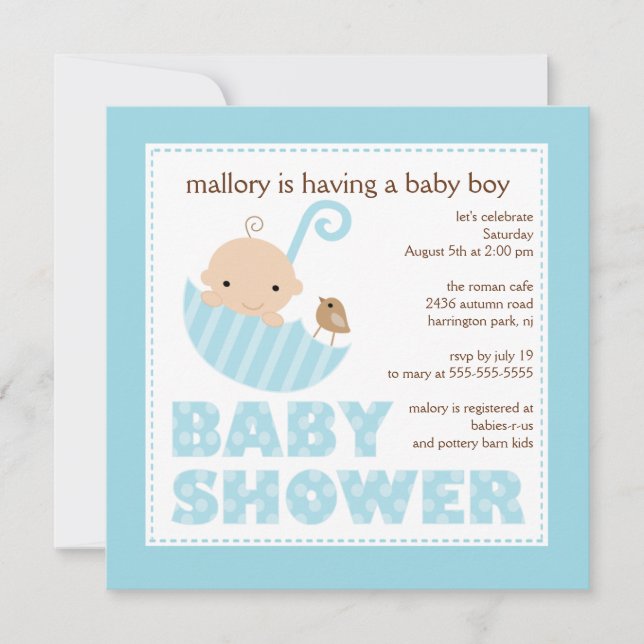 Adorable Baby Umbrella Boy Invitation Baby shower (Devant)
