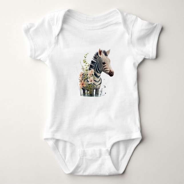 Adorable Baby Zebra mit Blume Strampler (Vorderseite)
