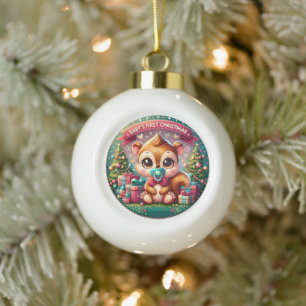 Adorable Baby's erste Weihnachtsdekoration Keramik Kugel-Ornament