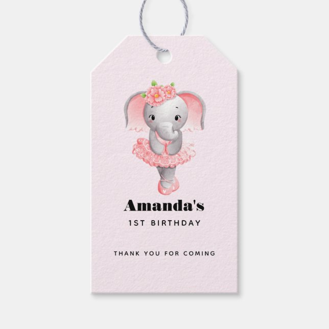 Adorable Ballerina Elephant En Pointe Geburtstag Geschenkanhänger (Vorderseite)