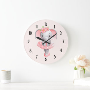 Adorable Ballerina Elephant En Pointe Große Wanduhr