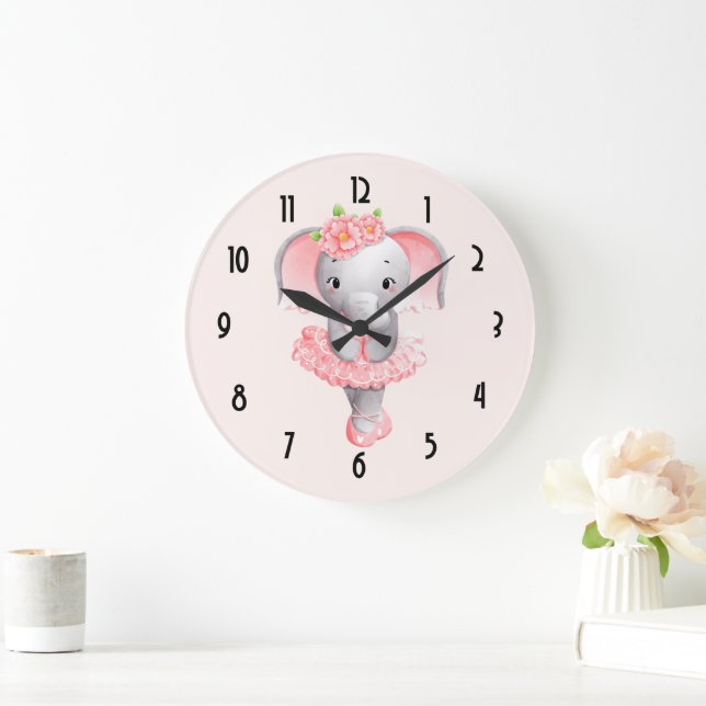 Adorable Ballerina Elephant En Pointe Große Wanduhr (Zuhause)