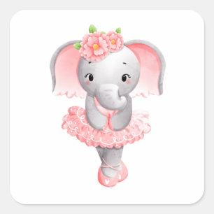 Adorable Ballerina Elephant En Pointe Quadratischer Aufkleber