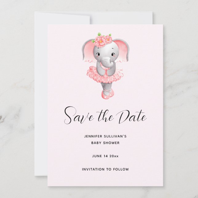 Adorable Ballerina Elephant En Pointe Save The Date (Vorderseite)