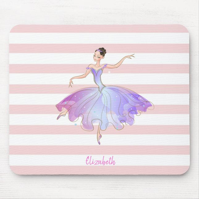 Adorable Ballerina Rosa Streifen Mousepad (Vorne)