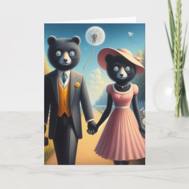 Adorable Bären Couple a Walk in den Händen der Par Karte (Vorderseite)